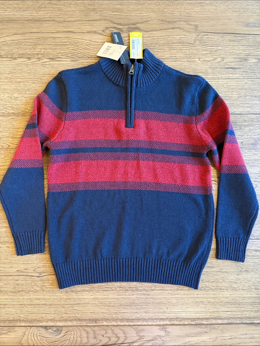 NWT Half-Zip Striped Sweater — Navy and Red